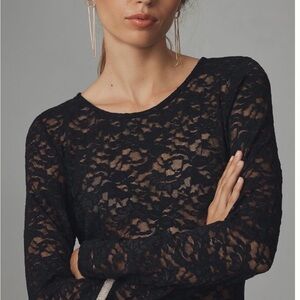 Anthropologie Black Lace Crew Neck